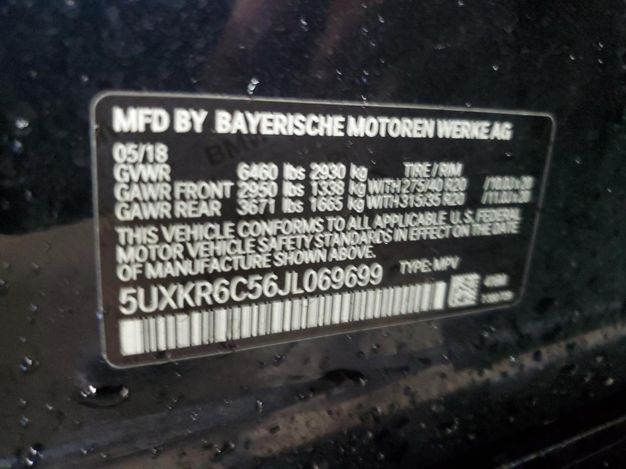 2018 BMW X5 xDrive50I VIN: 5UXKR6C56JL069699 Lot: 92850895