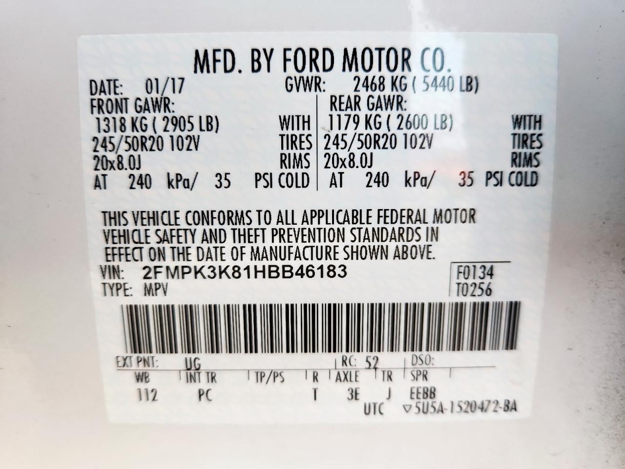 2017 Ford Edge Titanium VIN: 2FMPK3K81HBB46183 Lot: 92807925