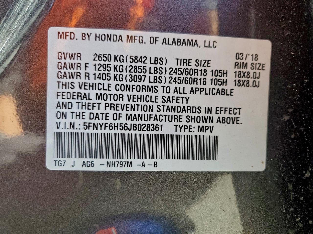 2018 Honda Pilot Exl VIN: 5FNYF6H56JB028361 Lot: 93402365