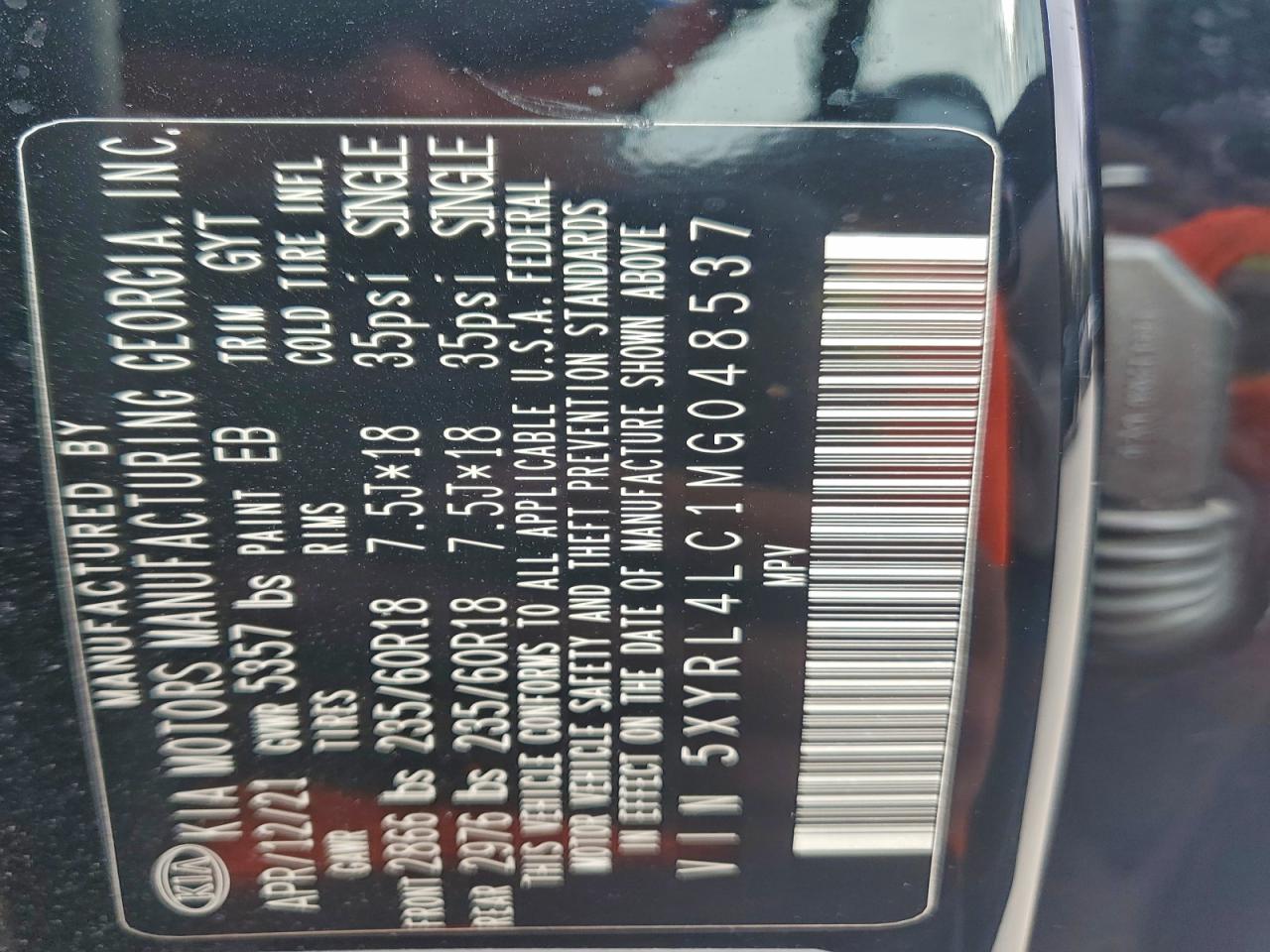 2021 Kia Sorento S VIN: 5XYRL4LC1MG048537 Lot: 94127445