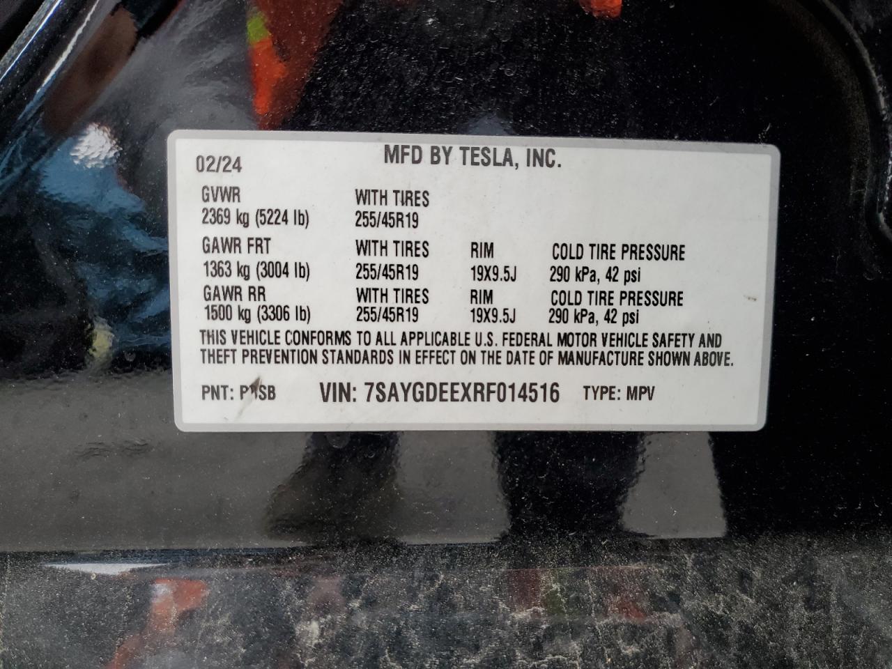 2024 Tesla Model Y VIN: 7SAYGDEEXRF014516 Lot: 90508045