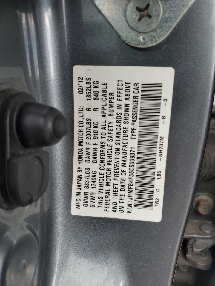 2012 Honda Civic Hybrid L VIN: JHMFB4F36CS009371 Lot: 93654615