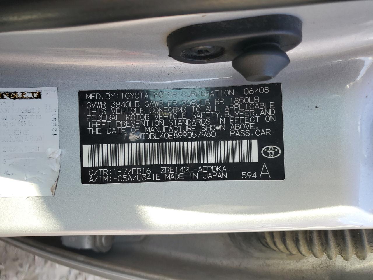 2009 Toyota Corolla Base VIN: JTDBL40E899057980 Lot: 93212145