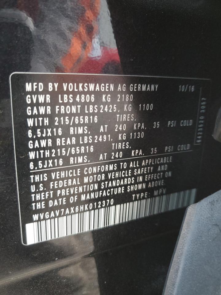 2017 Volkswagen Tiguan S VIN: WVGAV7AX6HK012370 Lot: 92508125