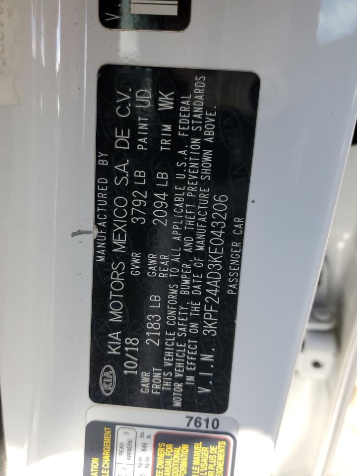 2019 Kia Forte Fe VIN: 3KPF24AD3KE043206 Lot: 92146505