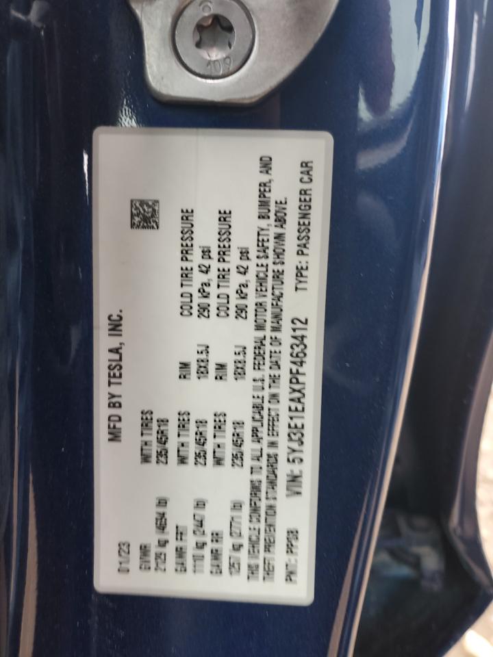 2023 Tesla Model 3 VIN: 5YJ3E1EAXPF463412 Lot: 91367685