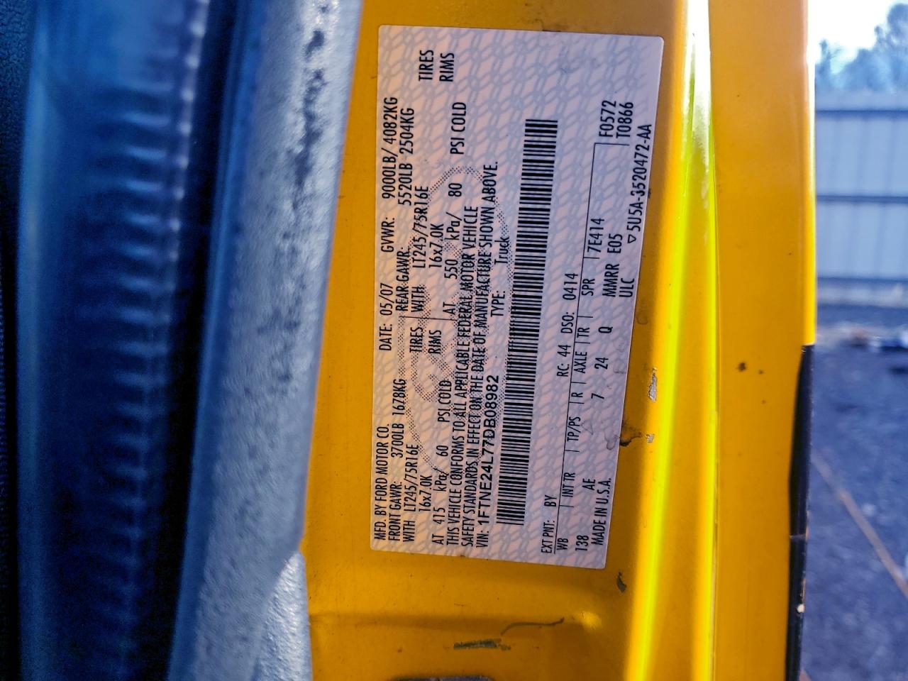 2007 Ford Econoline E250 Van VIN: 1FTNE24L77DB08982 Lot: 94165355