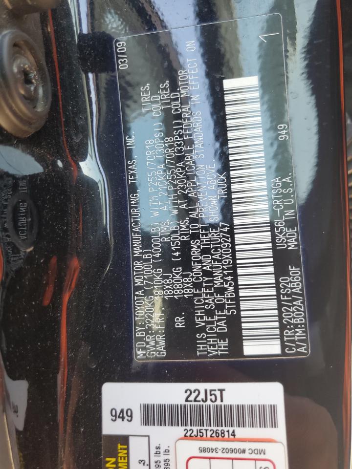 2009 Toyota Tundra Double Cab VIN: 5TFBW54119X092747 Lot: 92860015