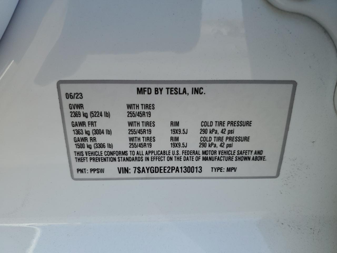 2023 Tesla Model Y VIN: 7SAYGDEE2PA130013 Lot: 91915425