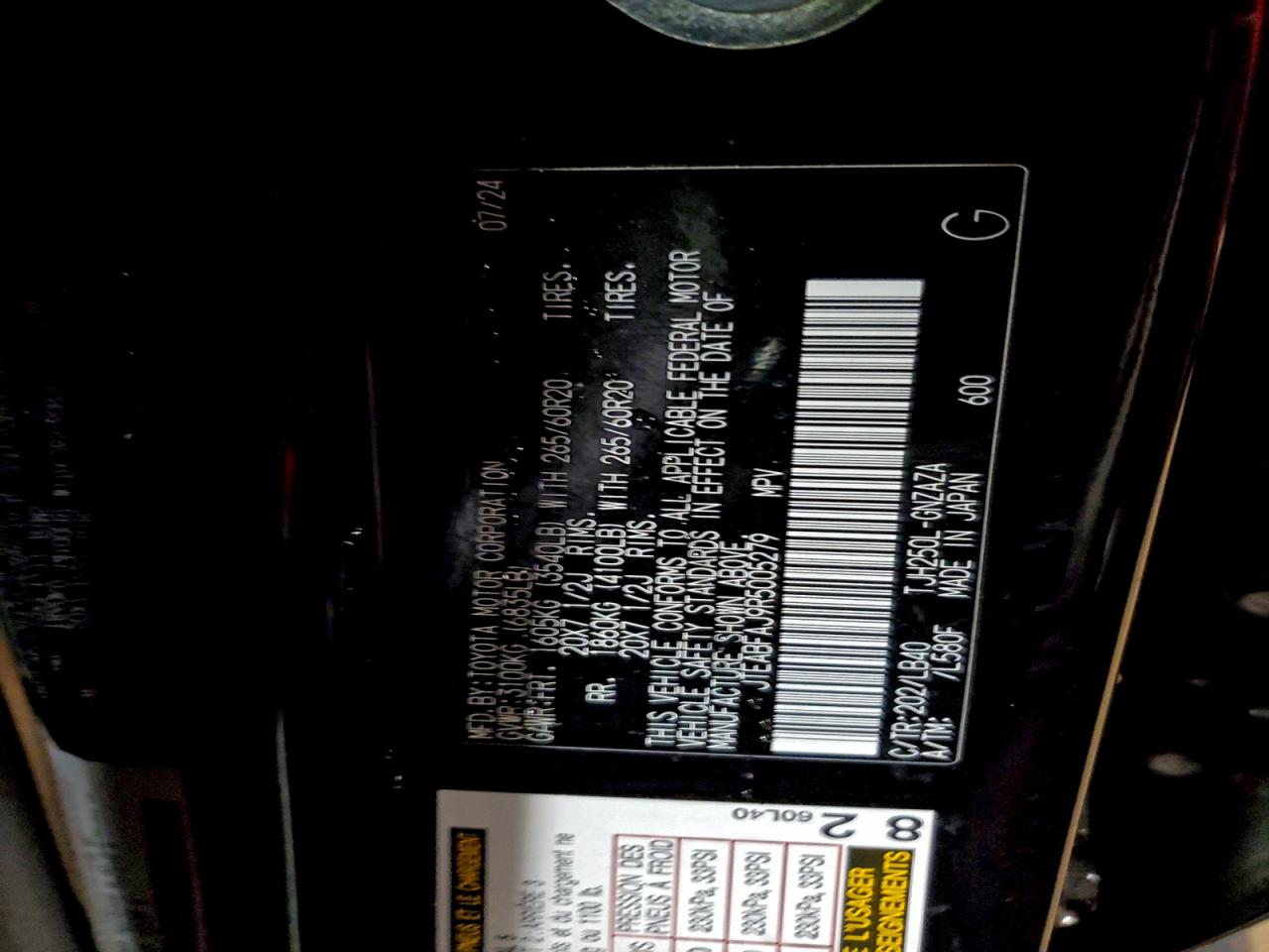 2024 Toyota Land Cruiser Base VIN: JTEABFAJ9R5005279 Lot: 94229625