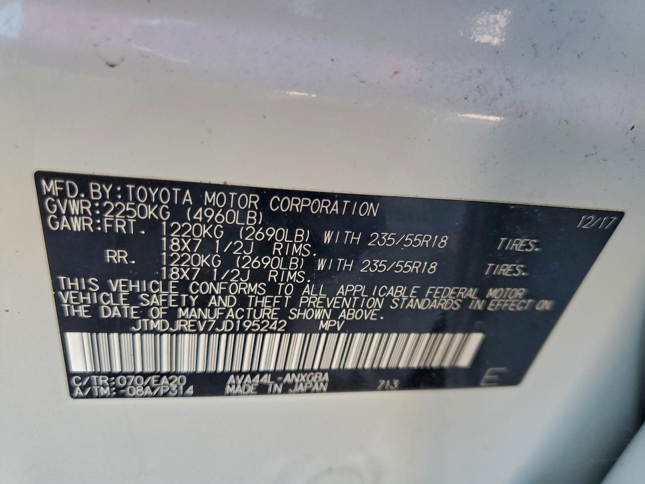 2018 Toyota Rav4 Hv Limited VIN: JTMDJREV7JD195242 Lot: 94122205