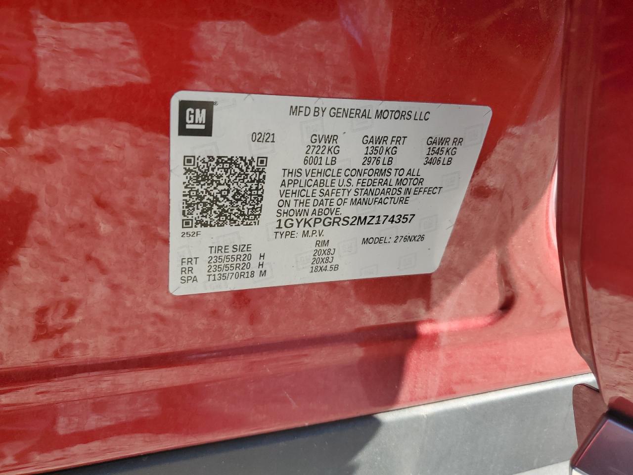 2021 Cadillac Xt6 Sport VIN: 1GYKPGRS2MZ174357 Lot: 91654005