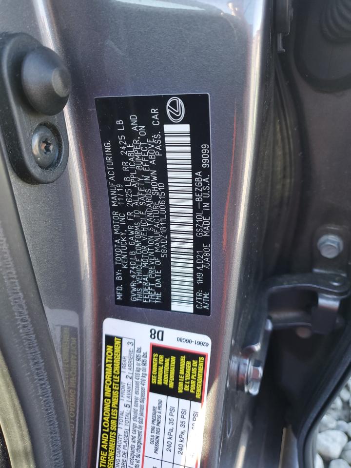 2020 Lexus Es 350 VIN: 58ADZ1B11LU061510 Lot: 90804065