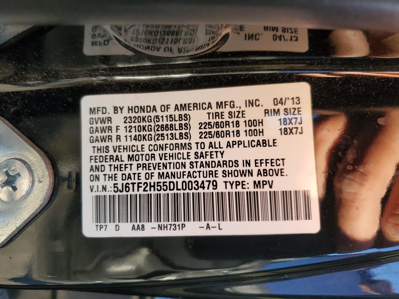 2013 Honda Crosstour Exl VIN: 5J6TF2H55DL003479 Lot: 92044955