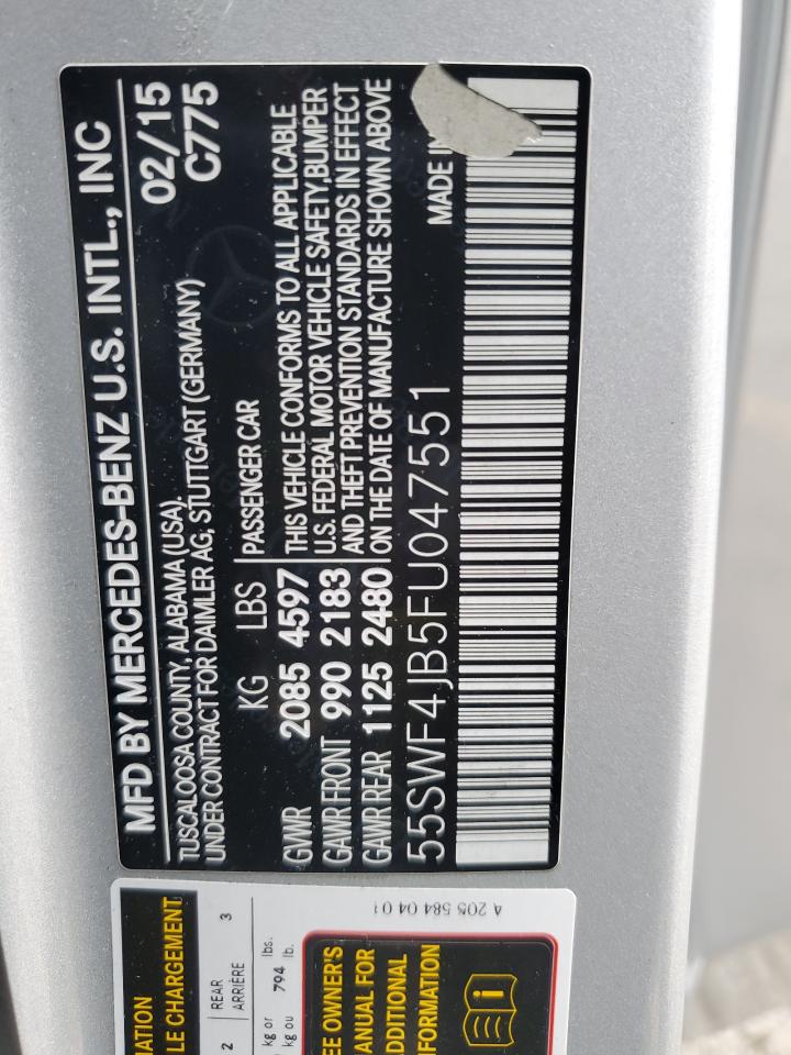 2015 Mercedes-Benz C 300 VIN: 55SWF4JB5FU047551 Lot: 93337145