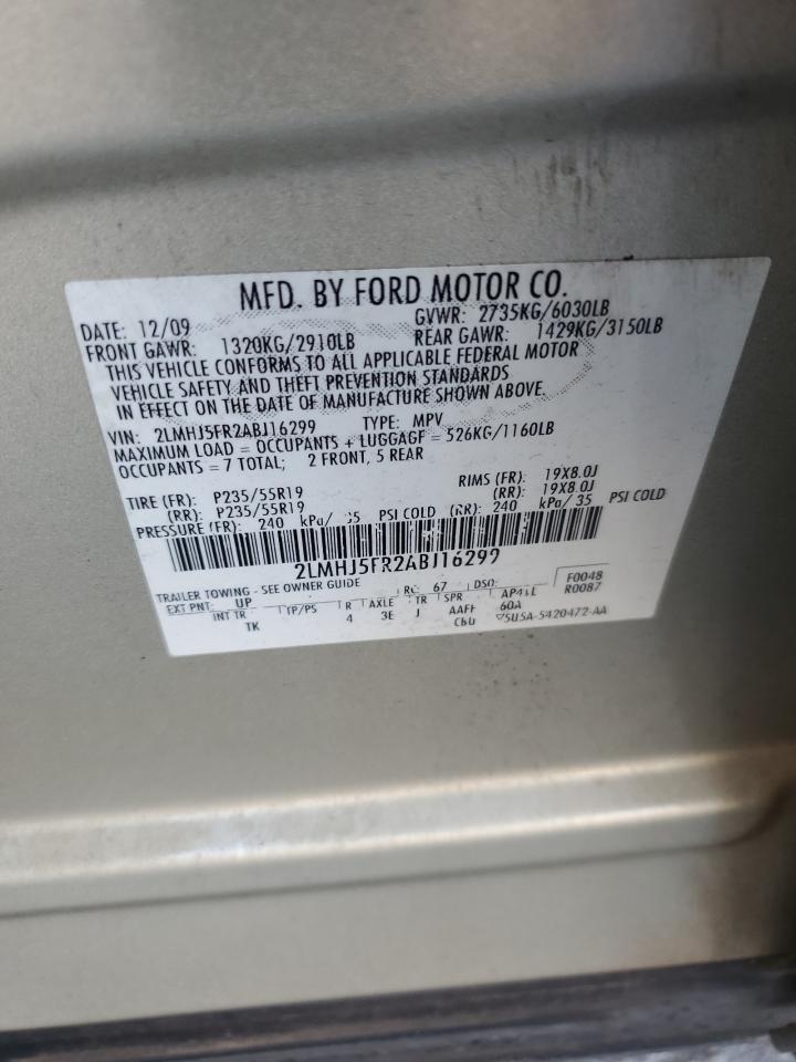 2010 Lincoln Mkt VIN: 2LMHJ5FR2ABJ16299 Lot: 92427855