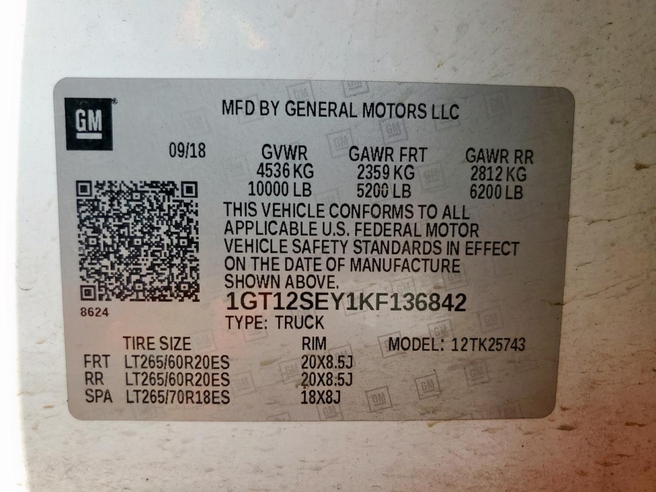 2019 GMC Sierra K2500 Denali VIN: 1GT12SEY1KF136842 Lot: 91739645