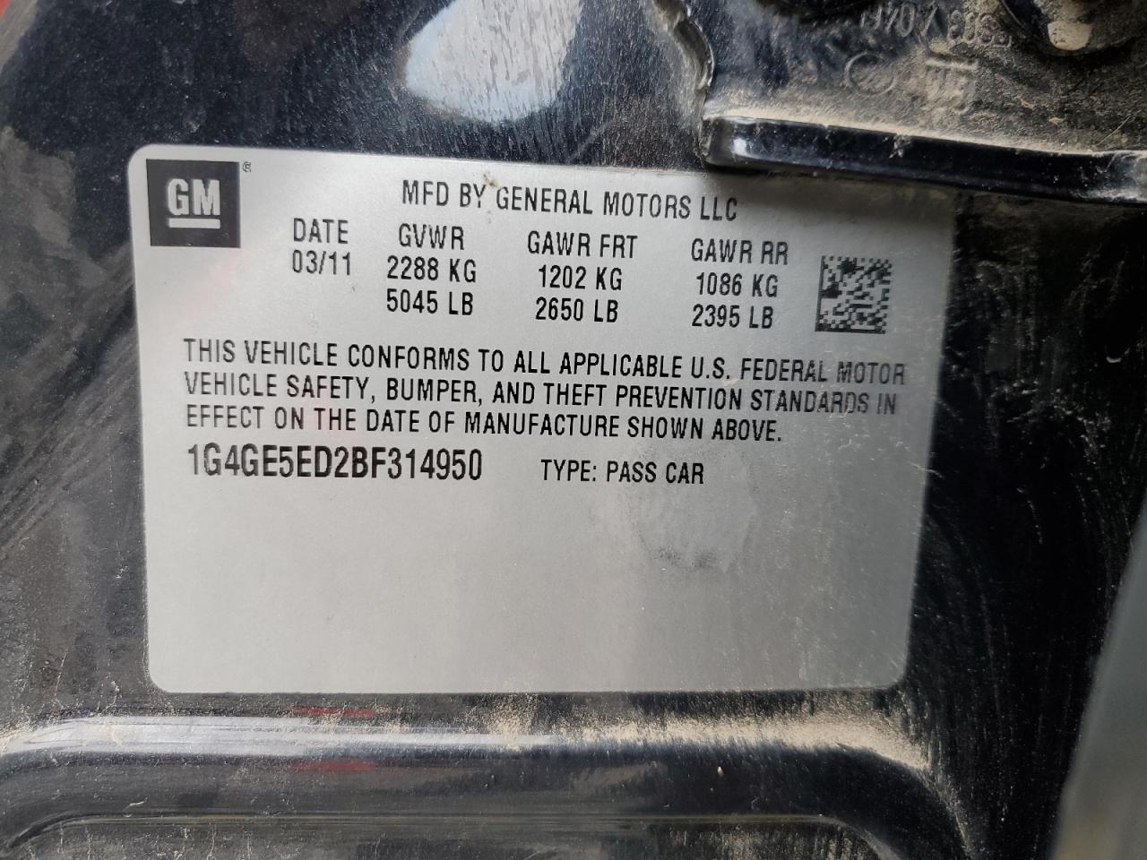 2011 Buick Lacrosse Cxs VIN: 1G4GE5ED2BF314950 Lot: 91799475