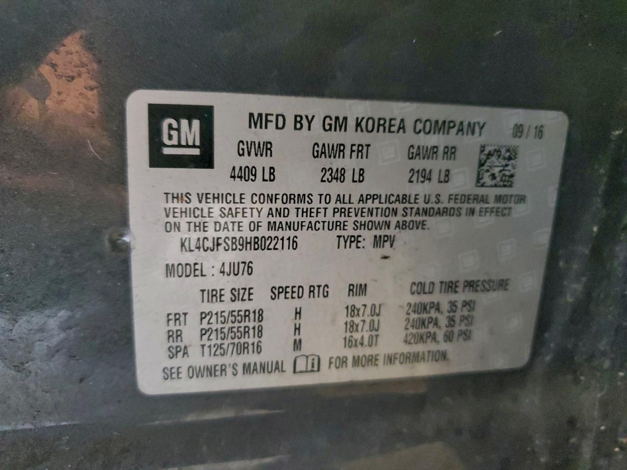 2017 Buick Encore Preferred Ii VIN: KL4CJFSB9HB022116 Lot: 93107585