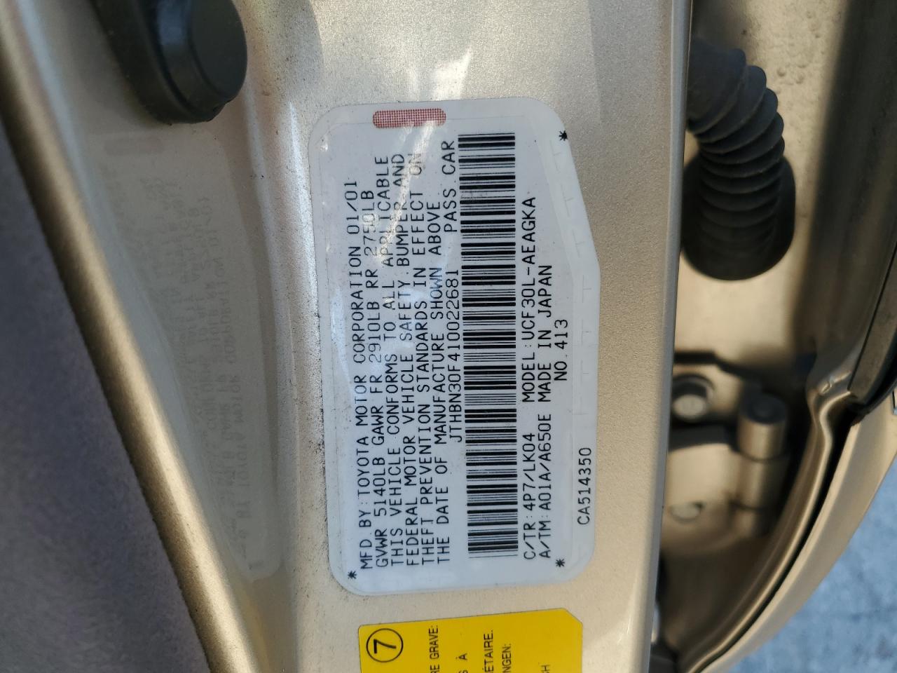 2001 Lexus Ls 430 VIN: JTHBN30F410022681 Lot: 91942165