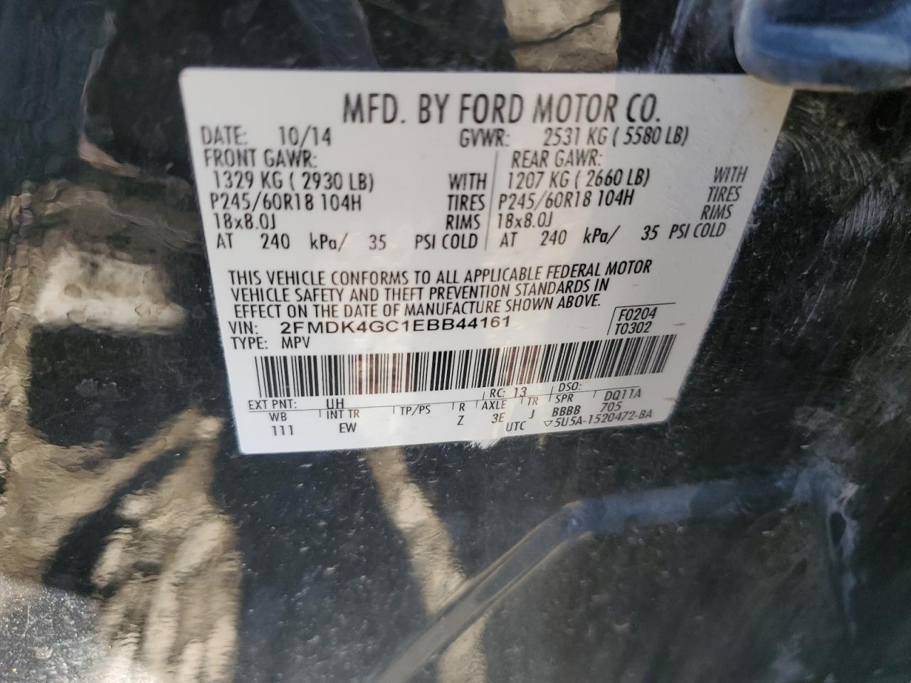 2014 Ford Edge Se VIN: 2FMDK4GC1EBB44161 Lot: 90998565