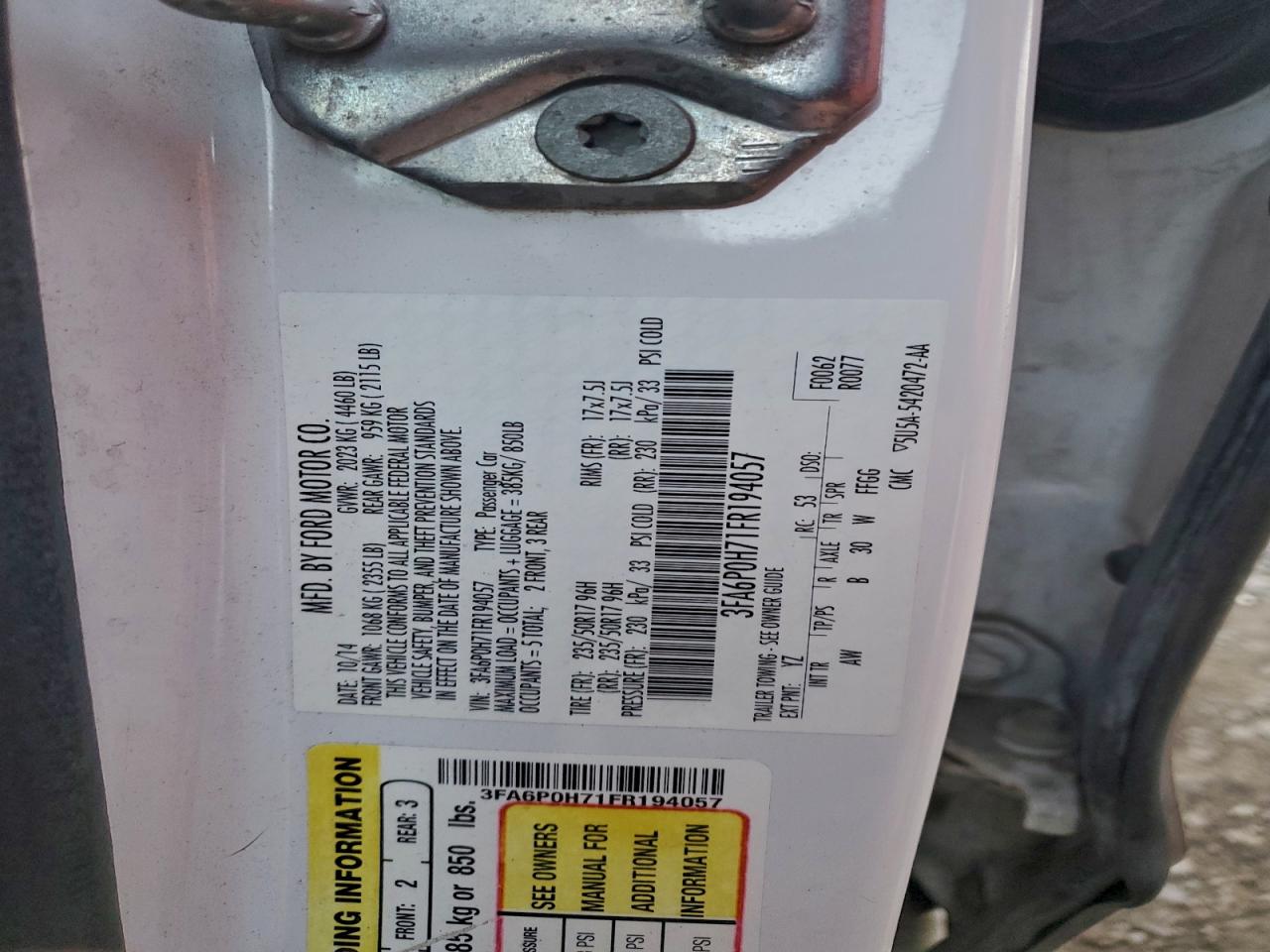 2015 Ford Fusion Se VIN: 3FA6P0H71FR194057 Lot: 94442895