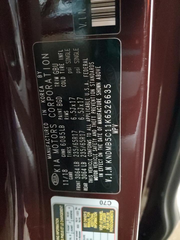 2019 Kia Sedona Lx VIN: KNDMB5C11K6526635 Lot: 92472995