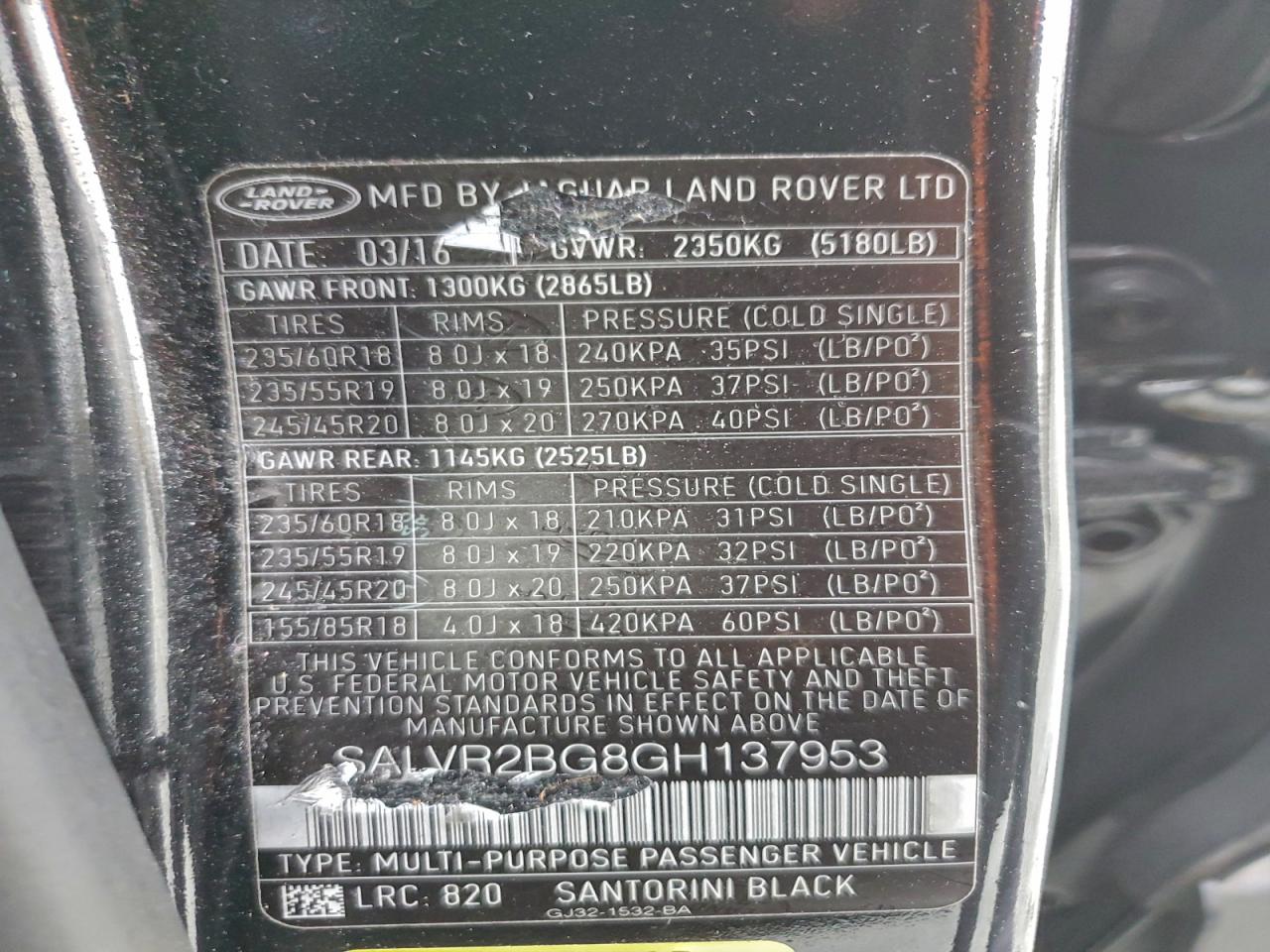 2016 Land Rover Range Rover Evoque Hse VIN: SALVR2BG8GH137953 Lot: 94121305