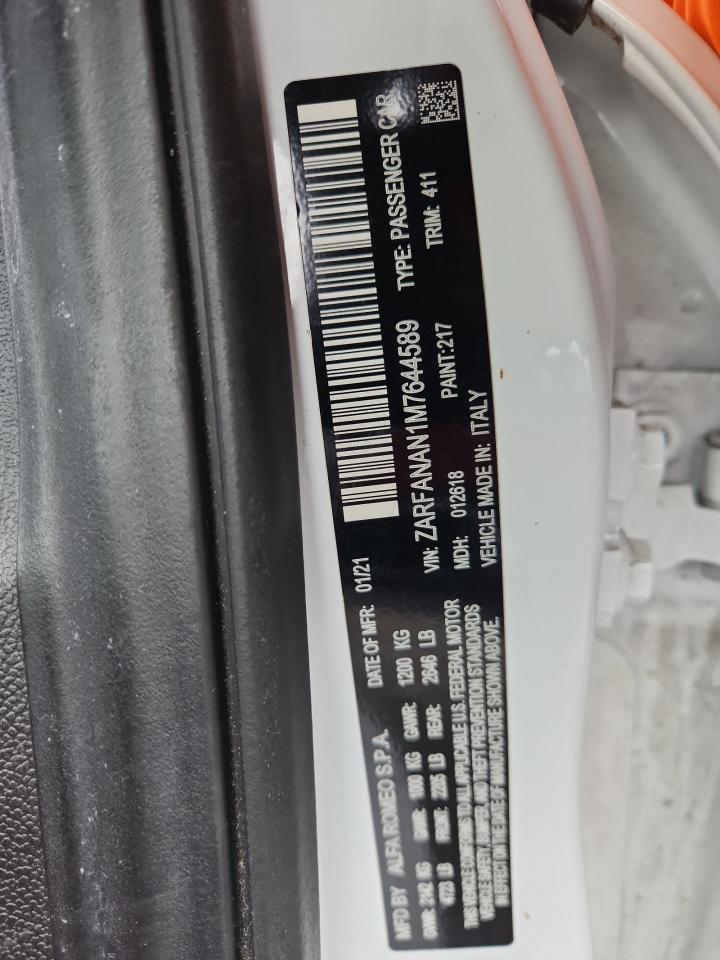 2021 Alfa Romeo Giulia Sport VIN: ZARFANAN1M7644589 Lot: 91822335