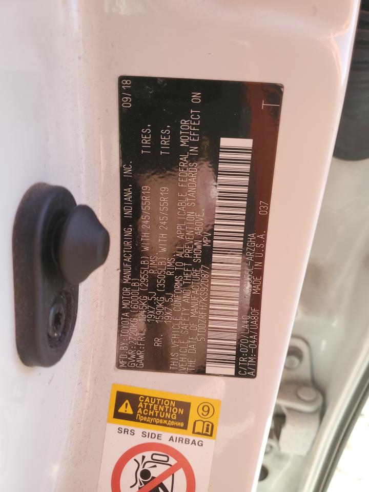 2019 Toyota Highlander Limited VIN: 5TDDZRFH7KS920877 Lot: 91365965