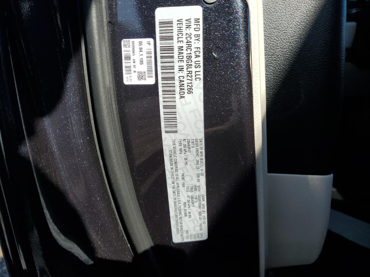 2020 Chrysler Pacifica Touring L VIN: 2C4RC1BG8LR271266 Lot: 92425635