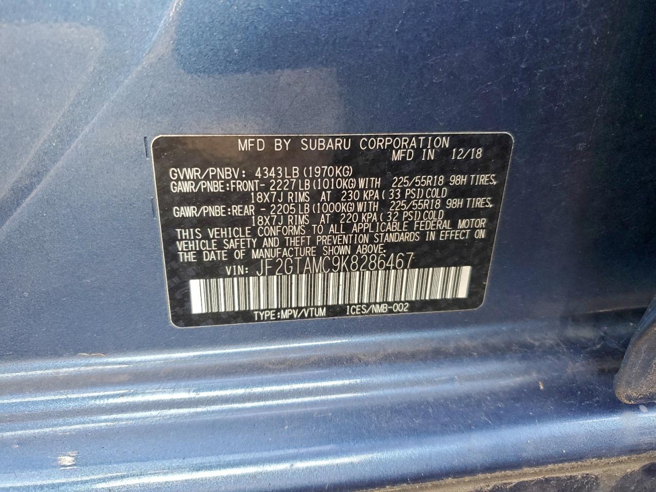 2019 Subaru Crosstrek Limited VIN: JF2GTAMC9K8286467 Lot: 94186975