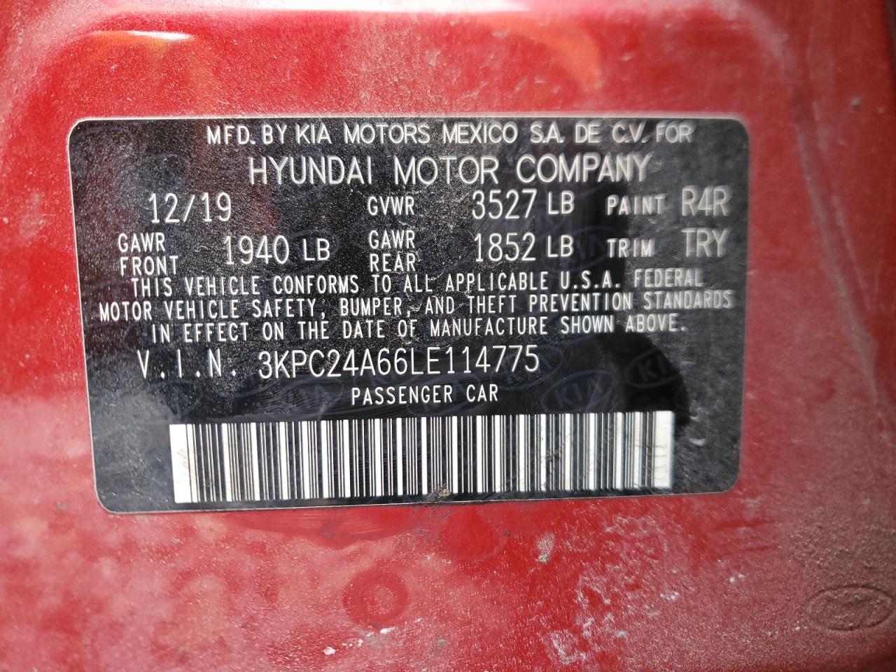 2020 Hyundai Accent Se VIN: 3KPC24A66LE114775 Lot: 92020385