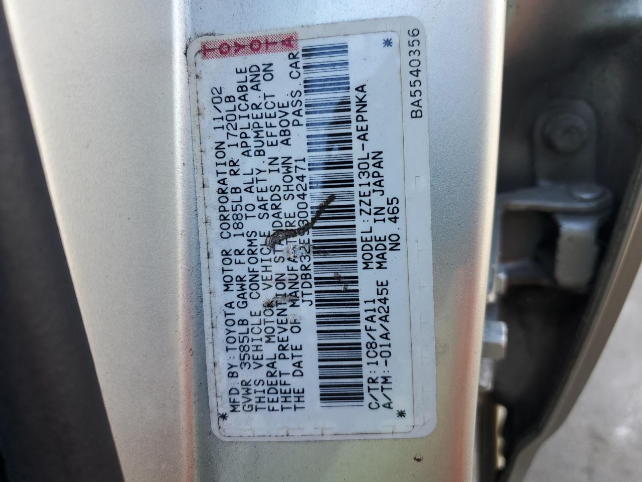 2003 Toyota Corolla Ce VIN: JTDBR32E930042471 Lot: 94032475