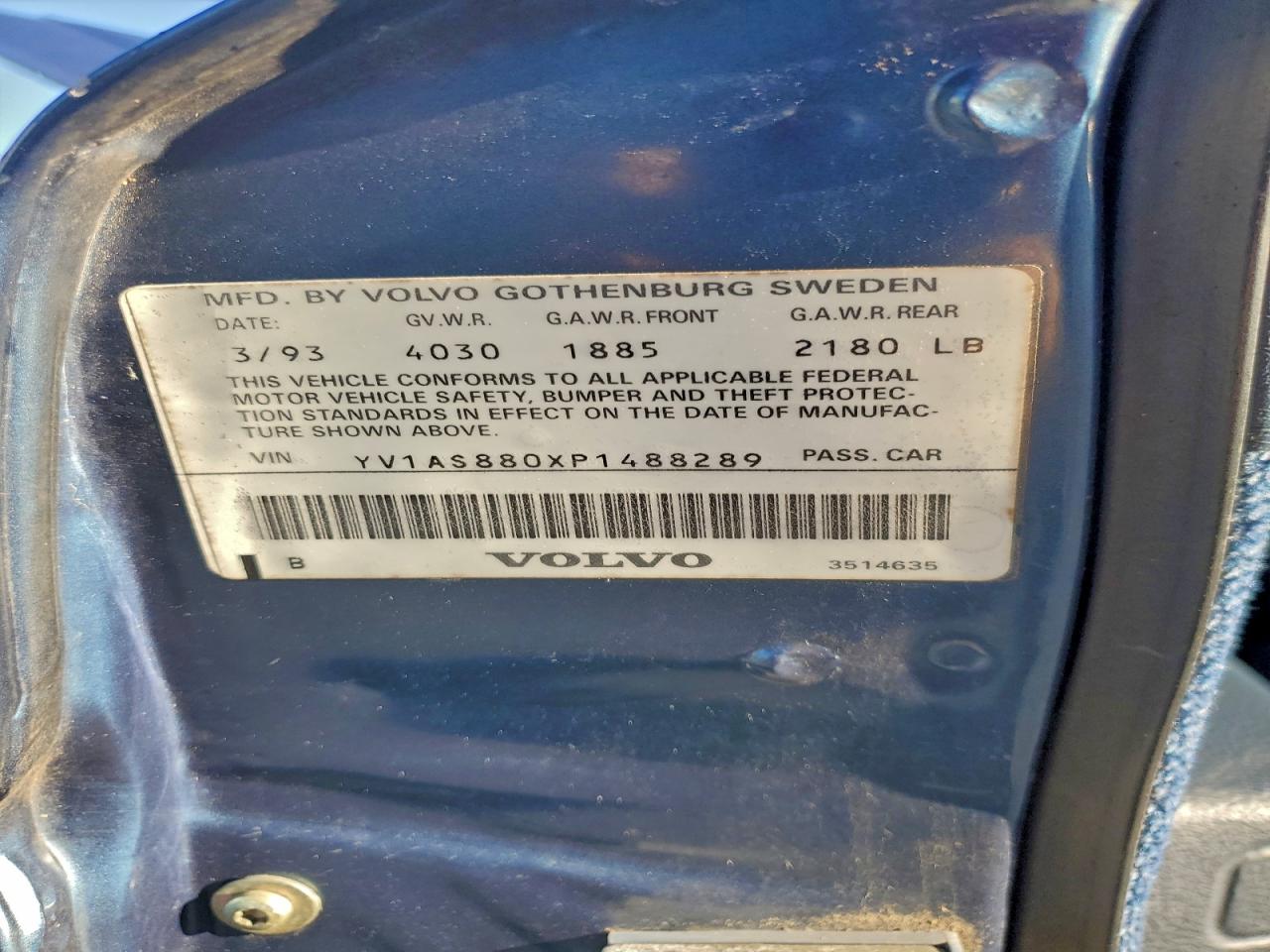 1993 Volvo 240 VIN: YV1AS880XP1488289 Lot: 94275755