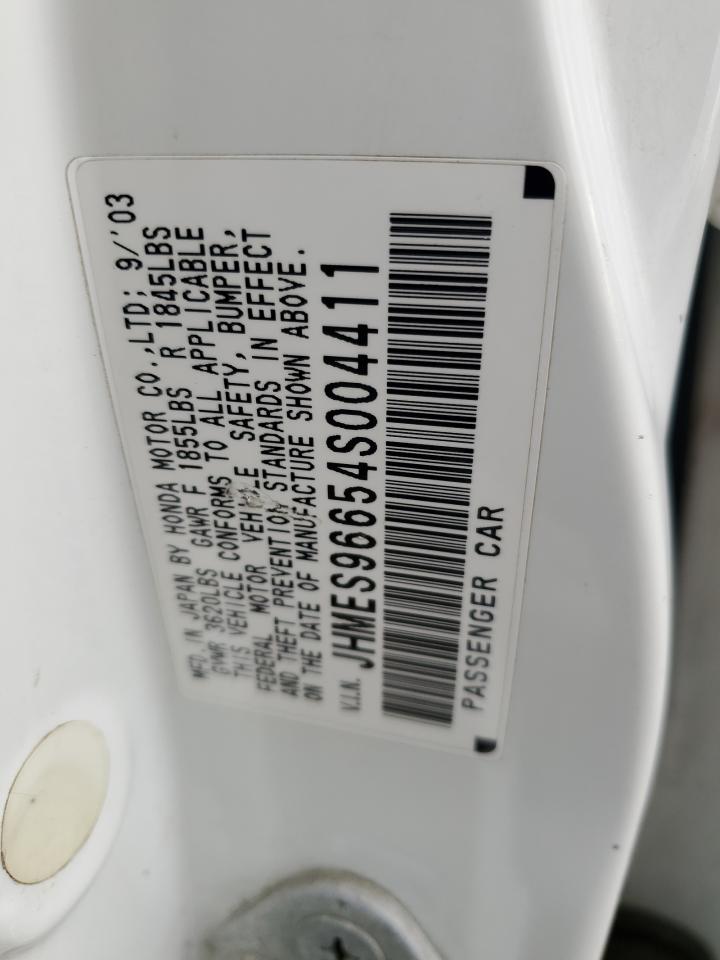 2004 Honda Civic Hybrid VIN: JHMES96654S004411 Lot: 92669735