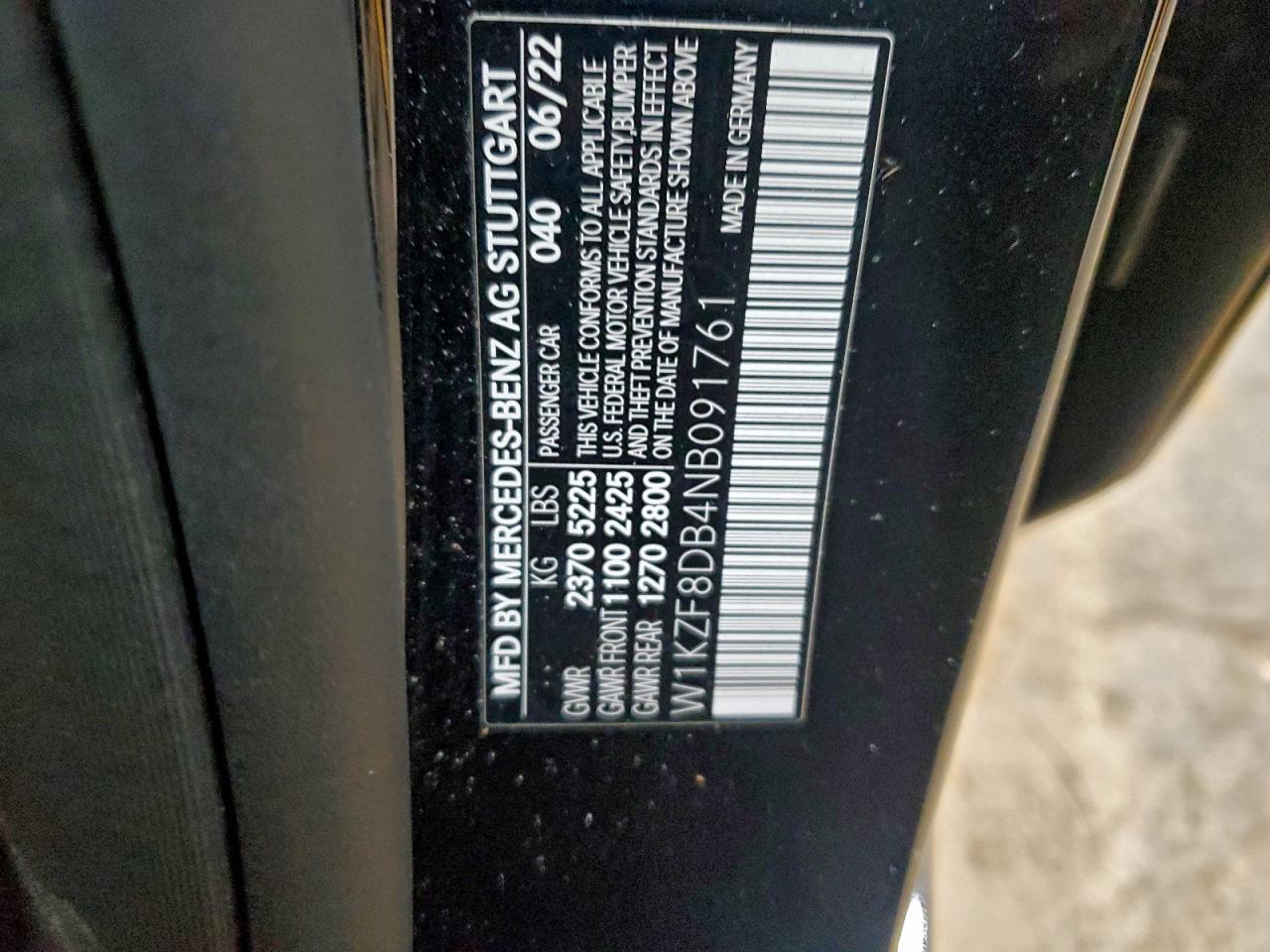 2022 Mercedes-Benz E 350 VIN: W1KZF8DB4NB091761 Lot: 94102685