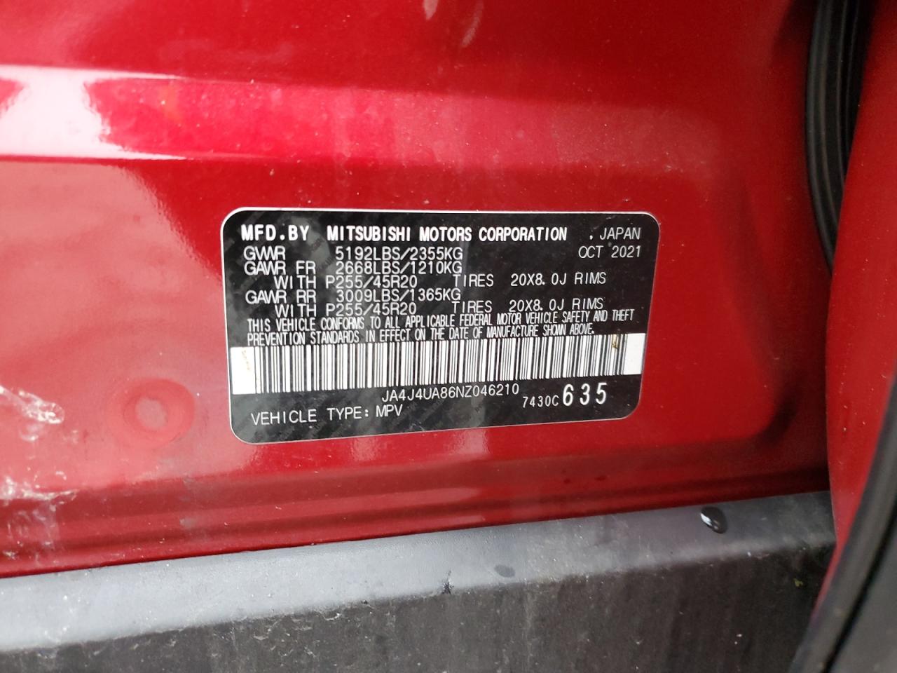 2022 Mitsubishi Outlander Se VIN: JA4J4UA86NZ046210 Lot: 91042785