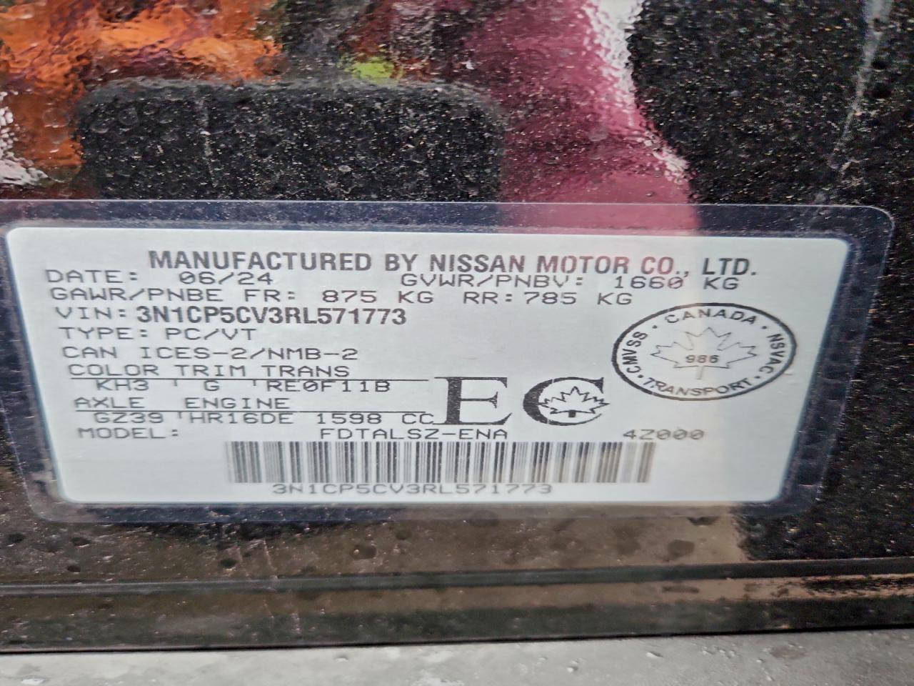 2024 Nissan Kicks Sv VIN: 3N1CP5CV3RL571773 Lot: 93451275