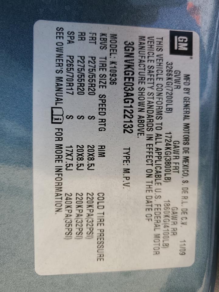 2010 Chevrolet Avalanche Ltz VIN: 3GNVKGE03AG122132 Lot: 91444875