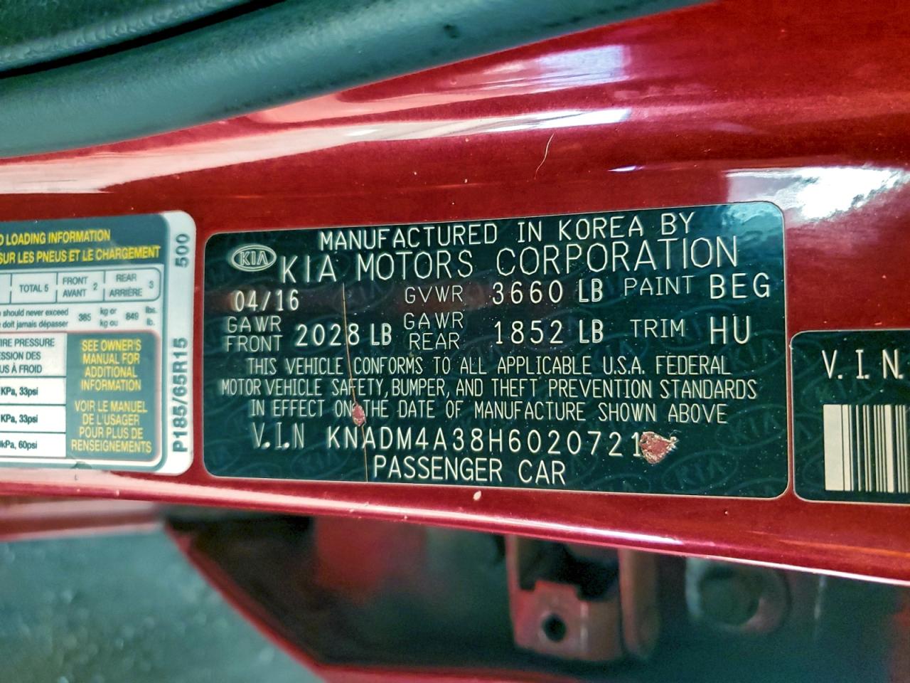 2017 Kia Rio Lx VIN: KNADM4A38H6020721 Lot: 93319725