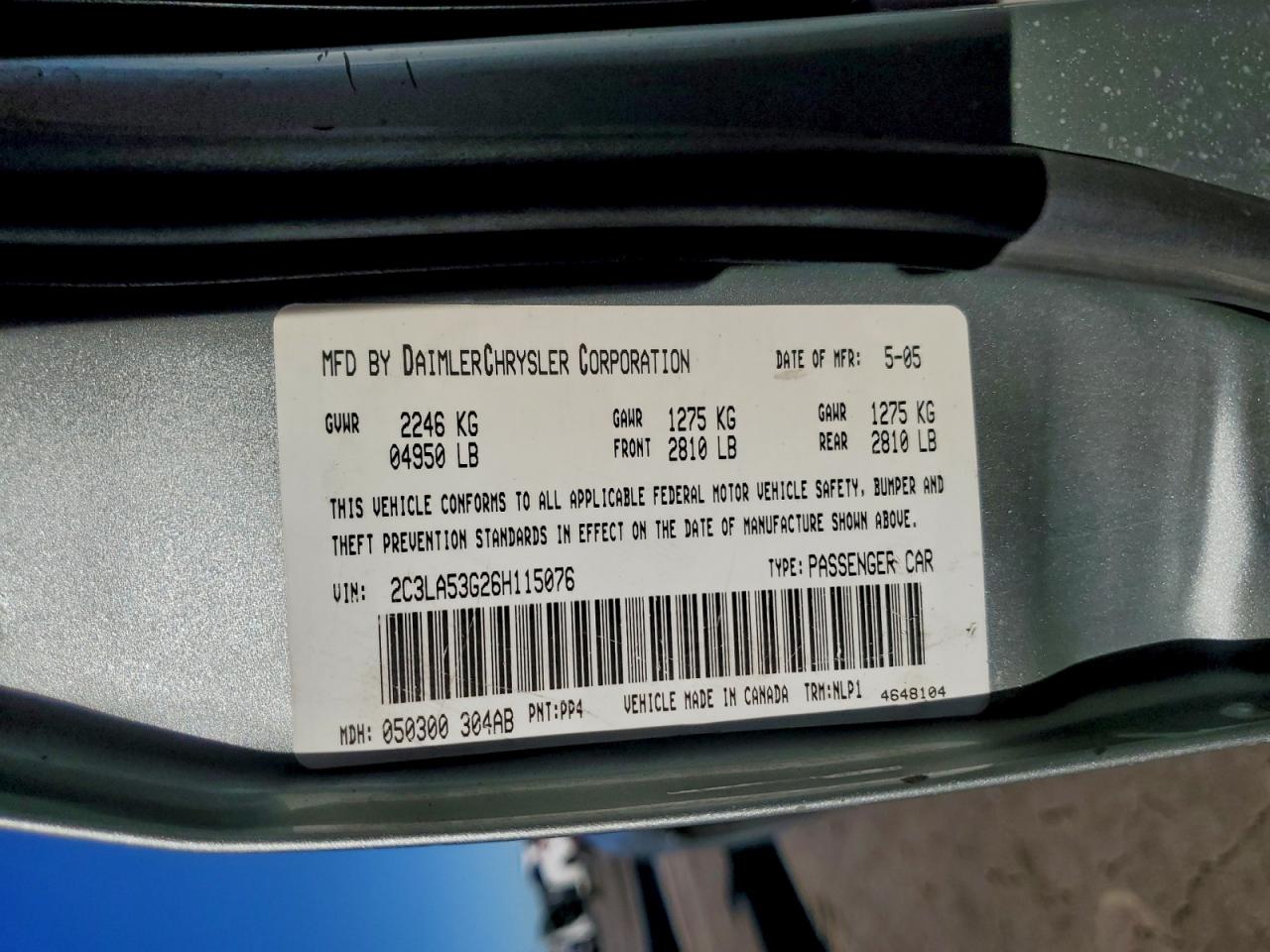 2006 Chrysler 300 Touring VIN: 2C3LA53G26H115076 Lot: 94369295