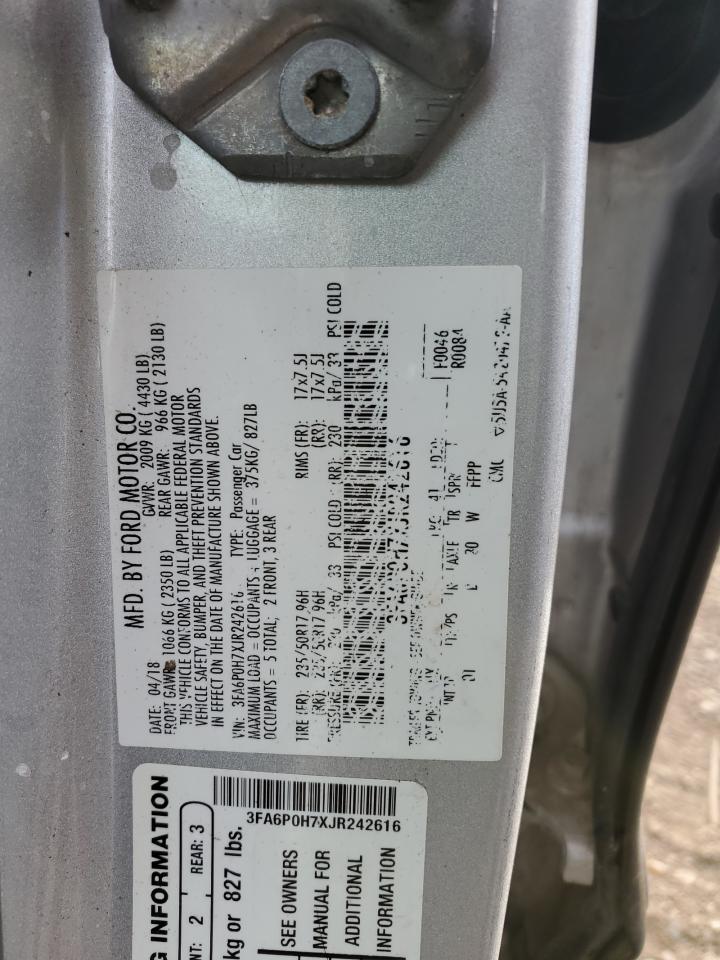 2018 Ford Fusion Se VIN: 3FA6P0H7XJR242616 Lot: 91646995