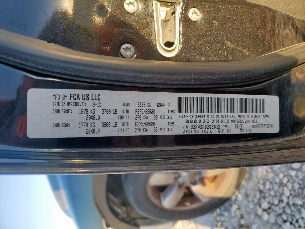 2016 Ram 1500 Slt VIN: 1C6RR6GT1GS133422 Lot: 91859135