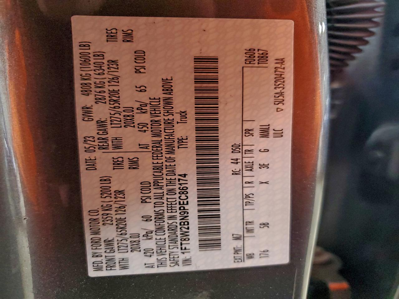 2023 Ford F250 Super Duty VIN: 1FT8W2BN9PEC86174 Lot: 94028855