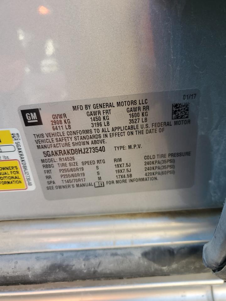 2017 Buick Enclave VIN: 5GAKRAKD8HJ273540 Lot: 90720865