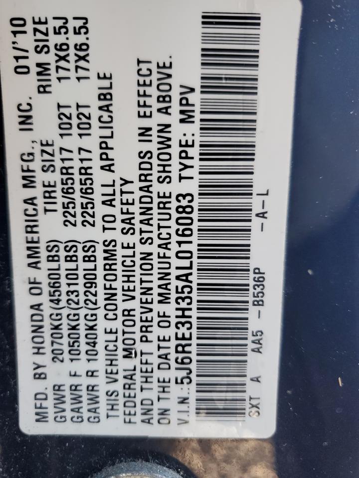 2010 Honda Cr-V Lx VIN: 5J6RE3H35AL016083 Lot: 92917475