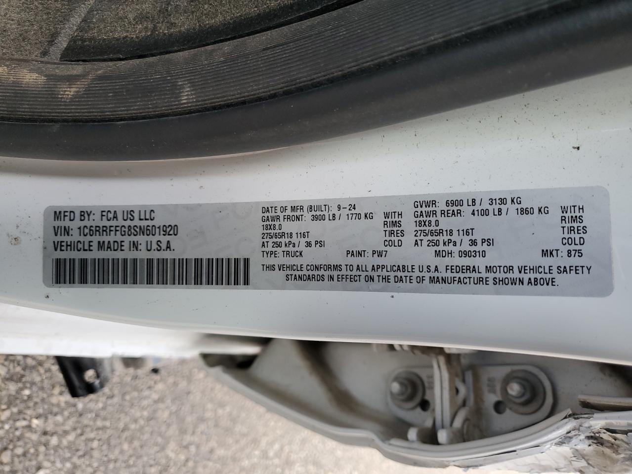 2025 Ram 1500 Big Horn/Lone Star VIN: 1C6RRFFG8SN601920 Lot: 93324065