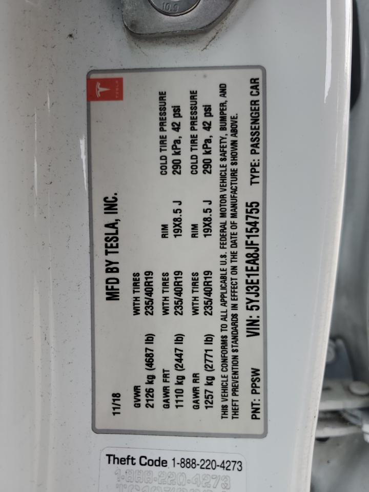 2018 Tesla Model 3 VIN: 5YJ3E1EA8JF154755 Lot: 93354005