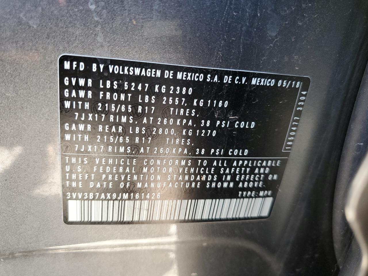 2018 Volkswagen Tiguan Se VIN: 3VV3B7AX9JM161426 Lot: 90692435